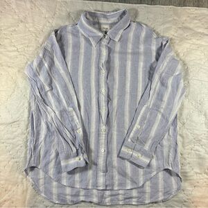 Aritzia Wilfred Free 2XS Linen Blend 🤍 Striped Long Sleeve Shirt VGUC